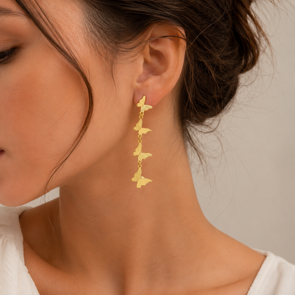 Golden Butterfly Cascade Earrings – Dainty & Dreamy