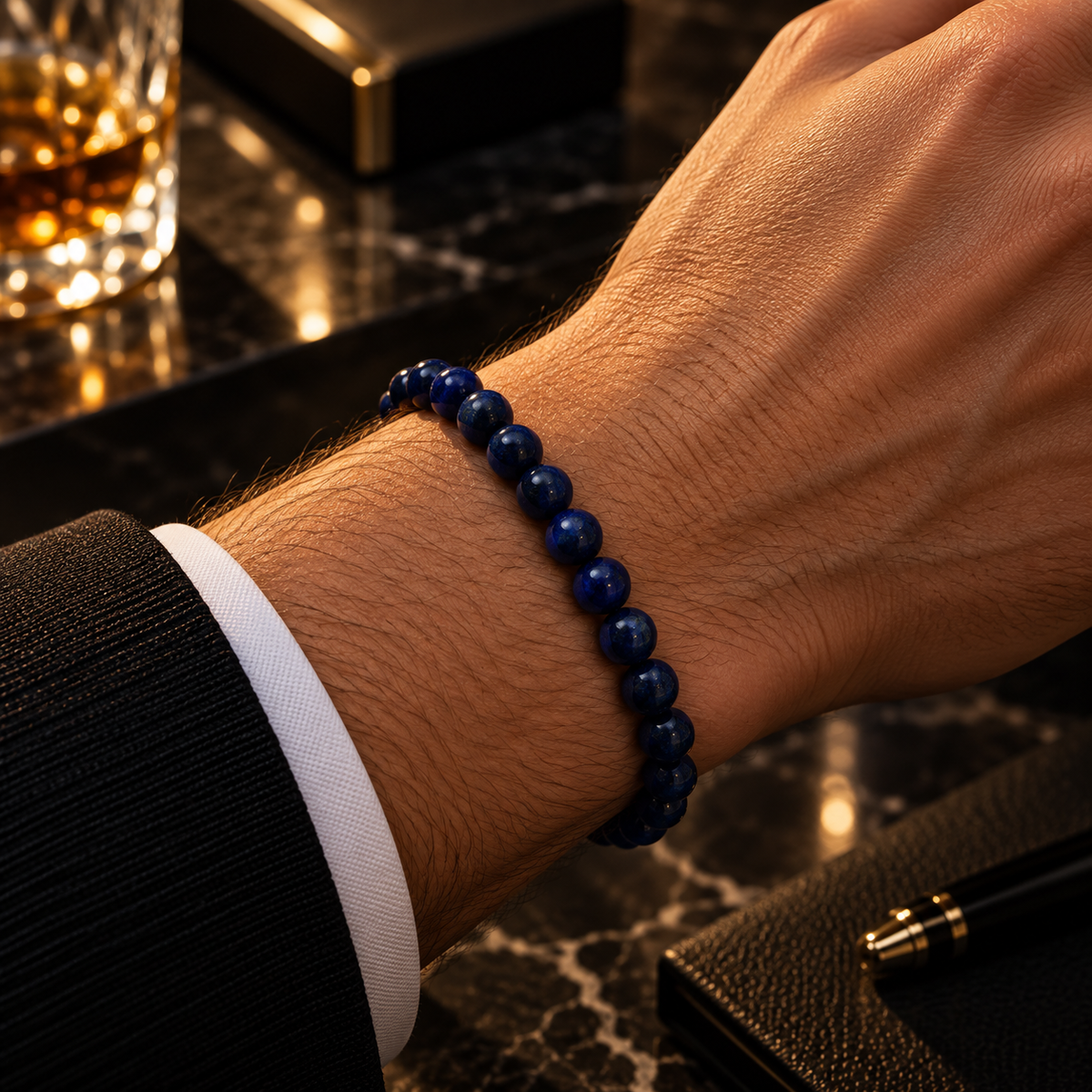 Lapis Bead Bracelet – Gold Magnetic Clasp