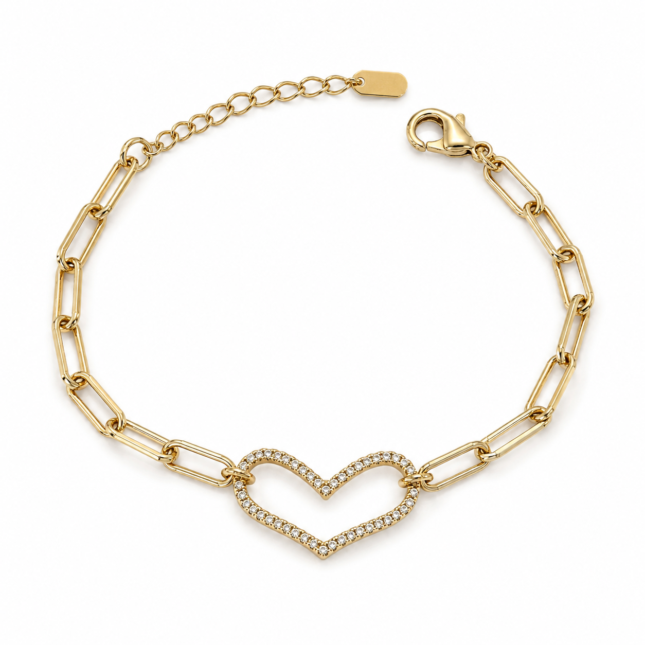 Crystal Heart Paperclip Bracelet
