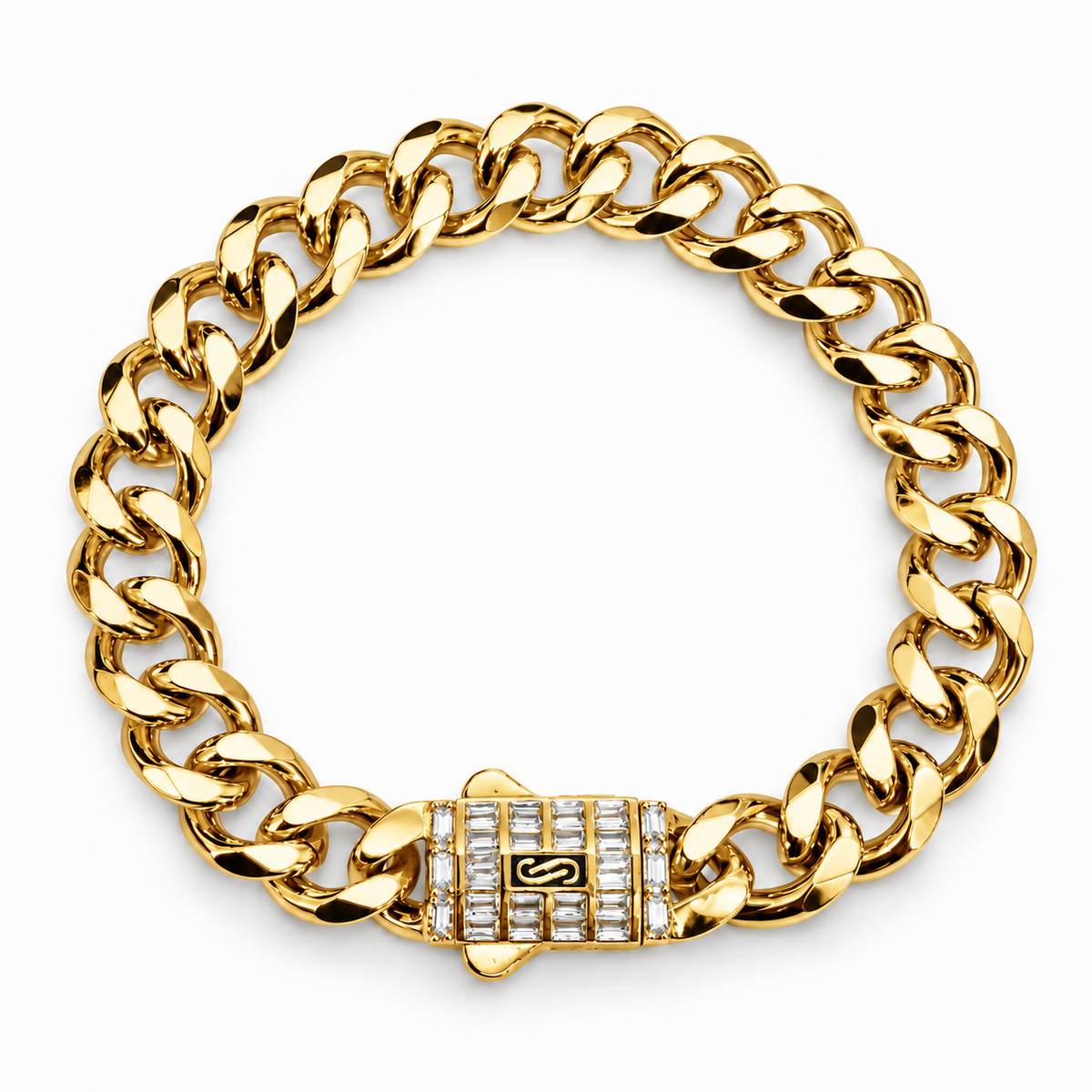 Monac-o Crystal-Clasp Cuban Link Bracelet(thick and thin)