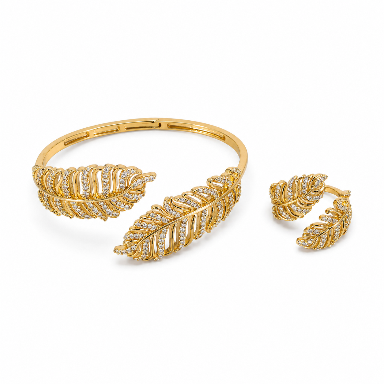 Crystal Leaf Bangle & Ring Set