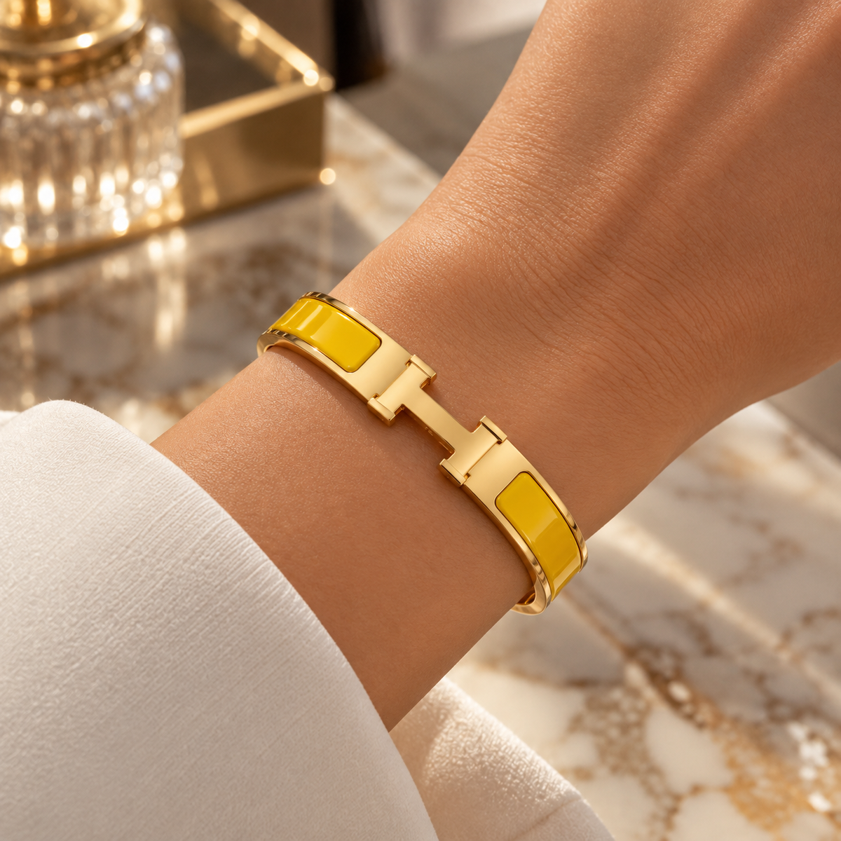 Tangerine Enamel Interlock Bangle