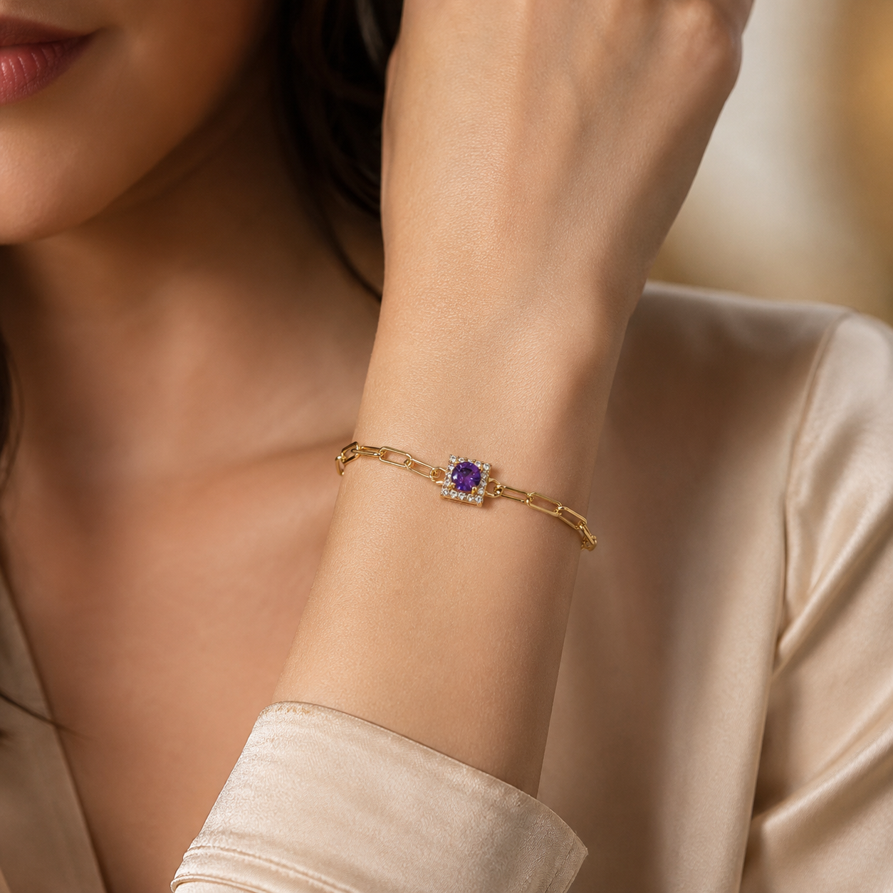 Square Halo Paperclip Bracelet