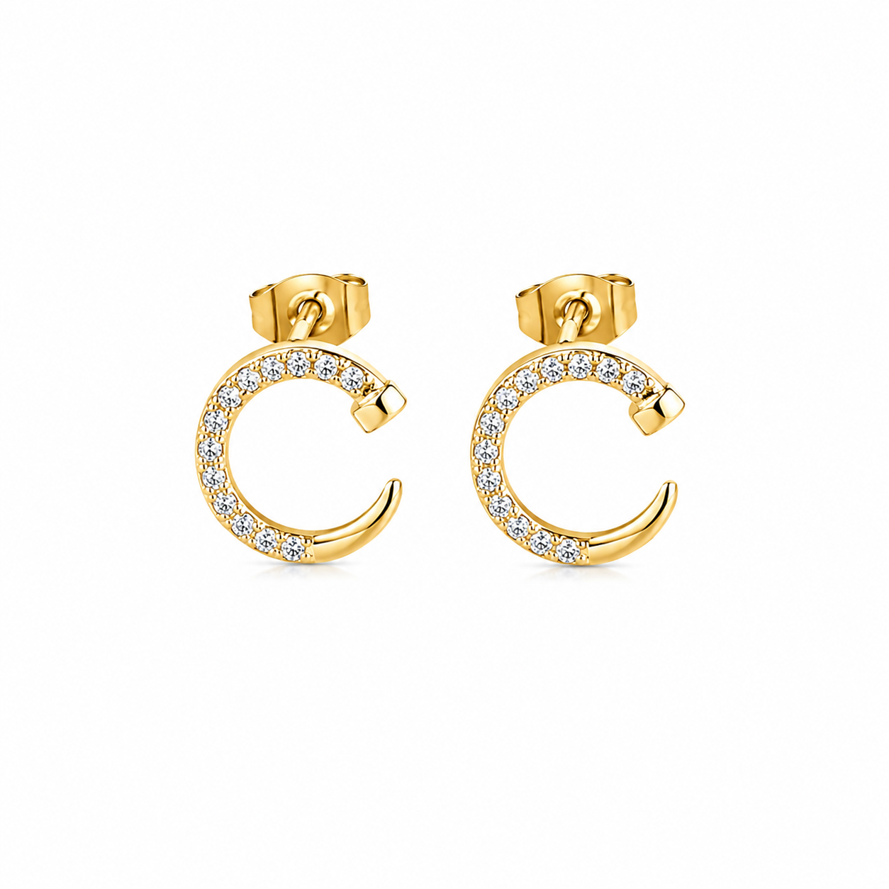 Crystal Crescent Stud Earrings