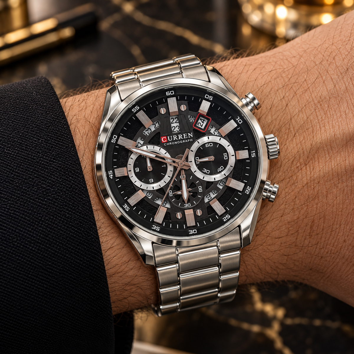 Curren chrono Men’s Silver-Tone Sport Watch(man)