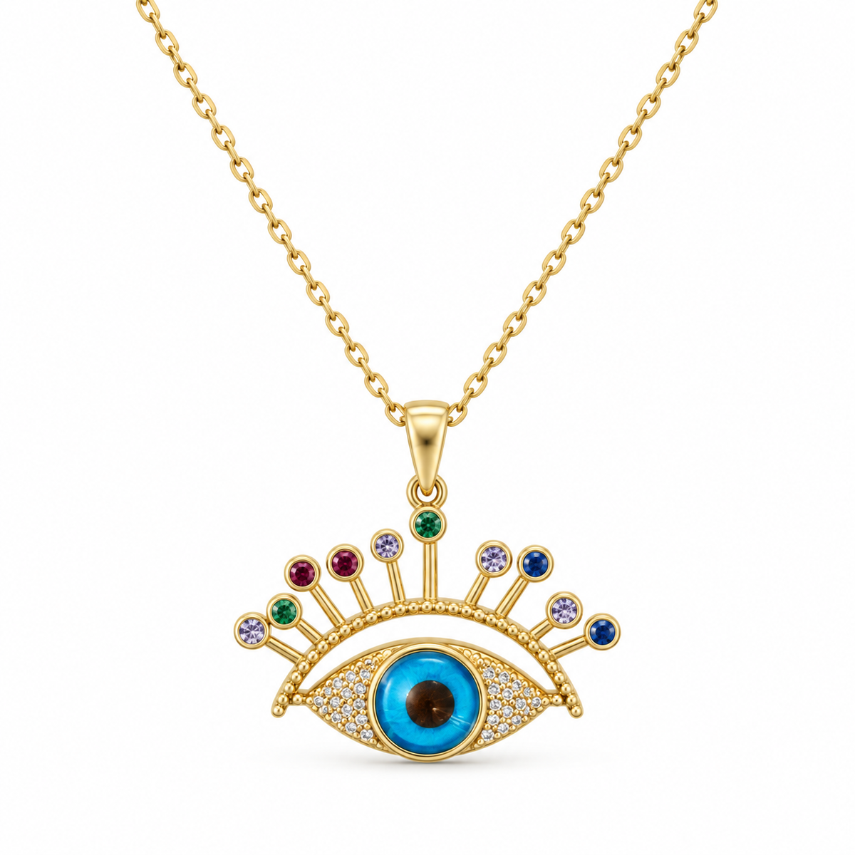 S.Steel Multicolor Evil Eye Pendant Necklace