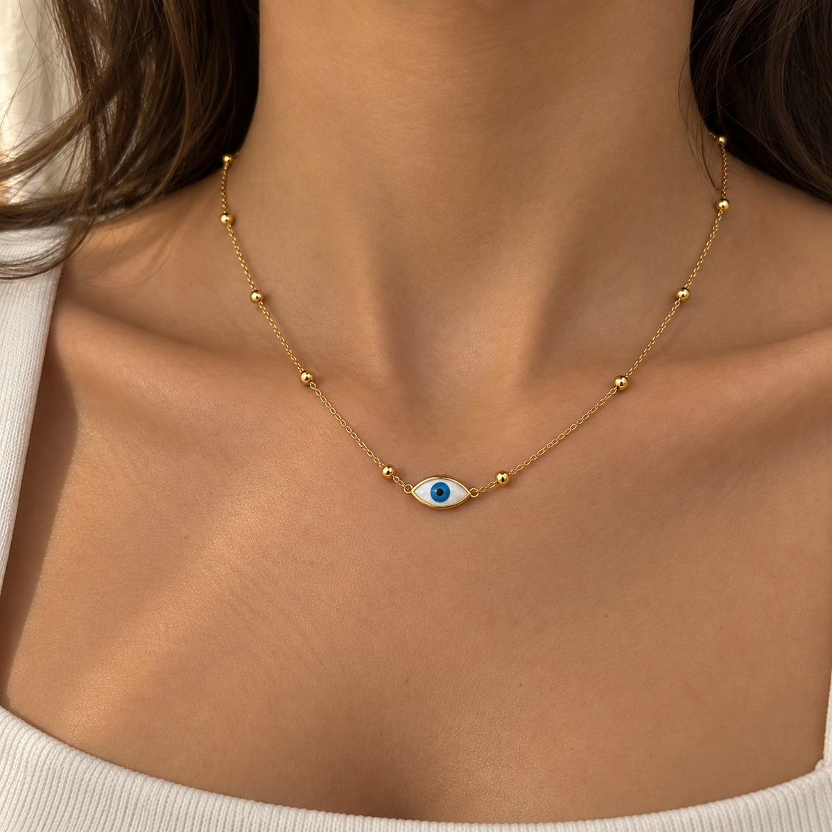 Mini Evil Eye Beaded Necklace – Gold Plated Protection Charm