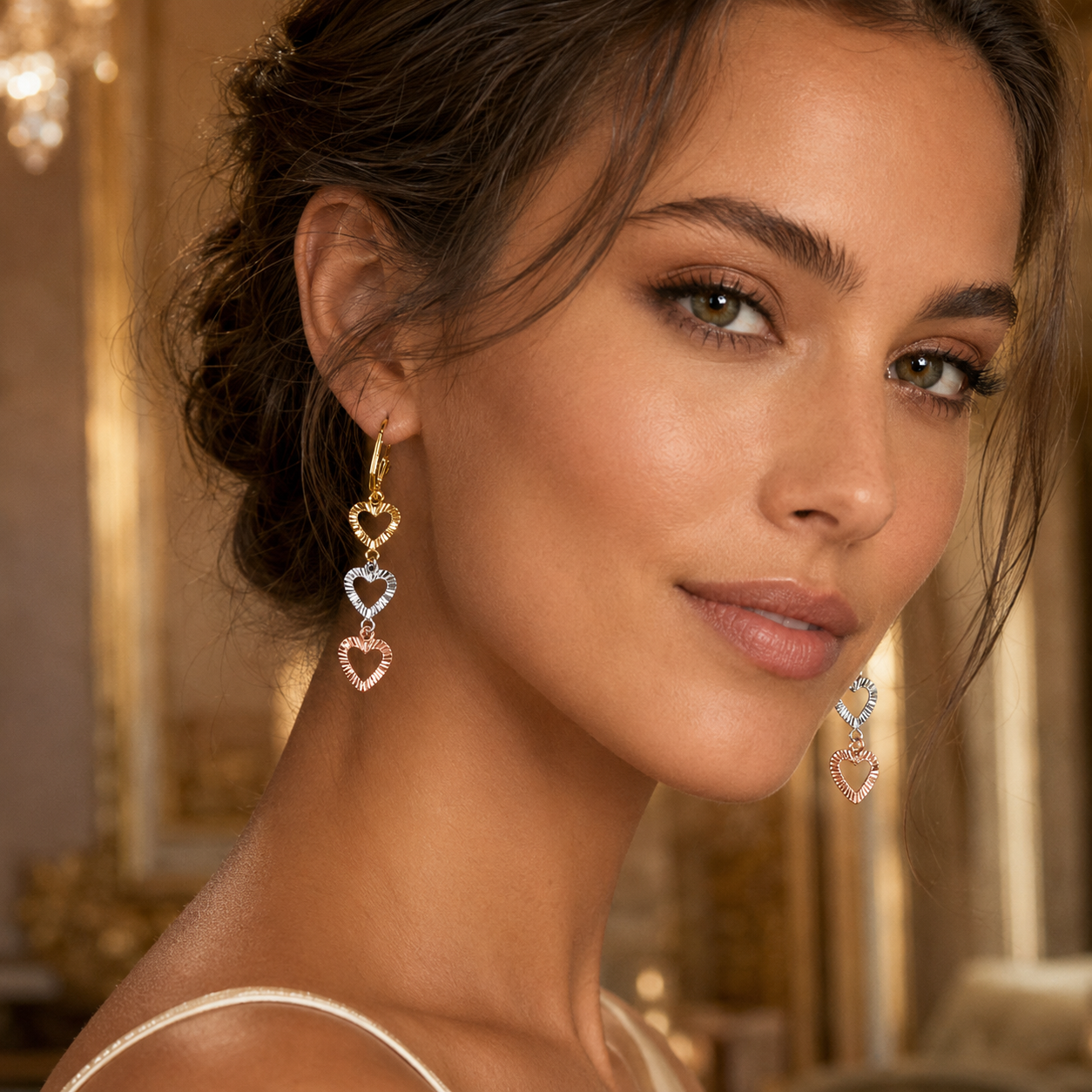 Triple Heart Drop Earrings