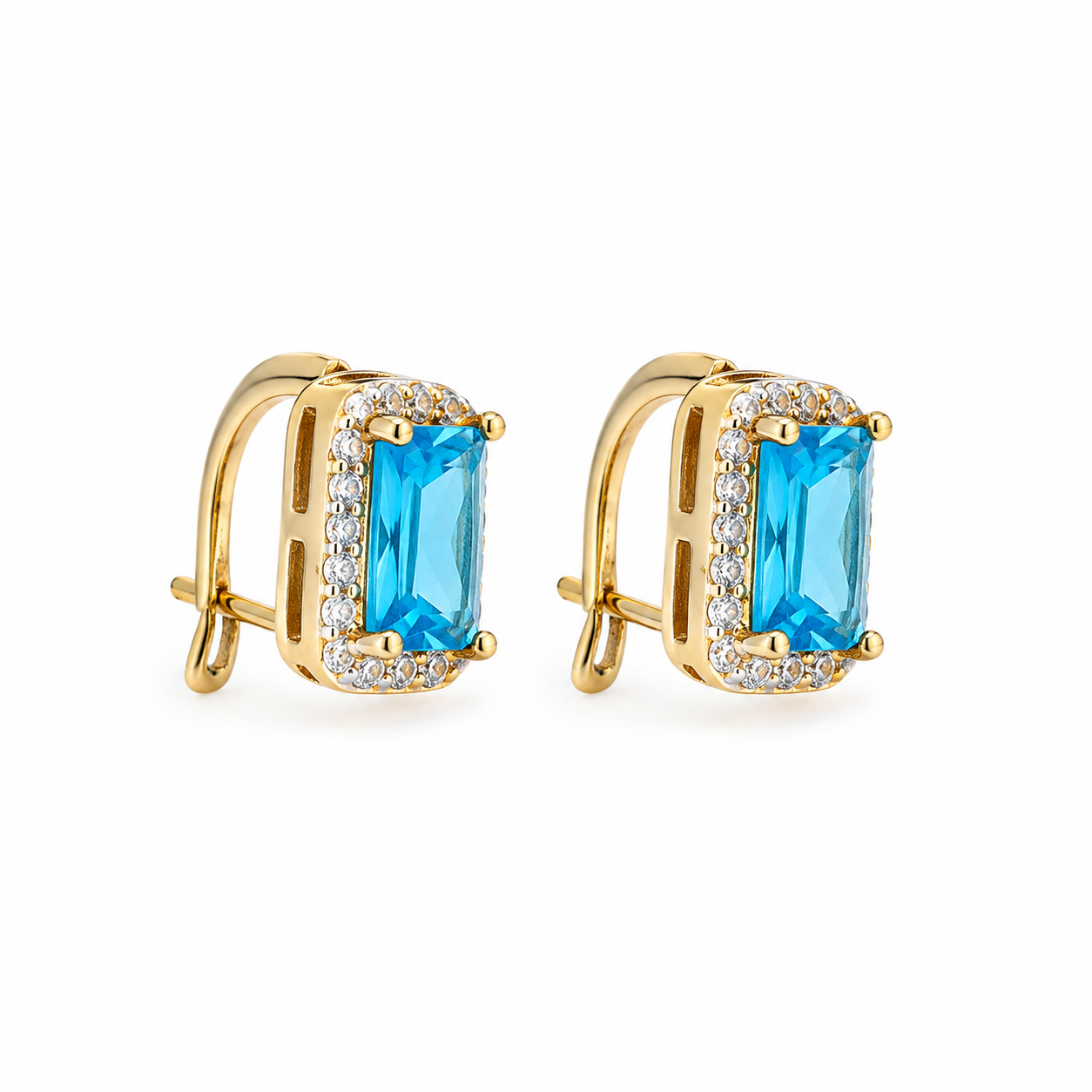 Ocean Blue Halo Statement earrings – 18K Gold-Plated ✨