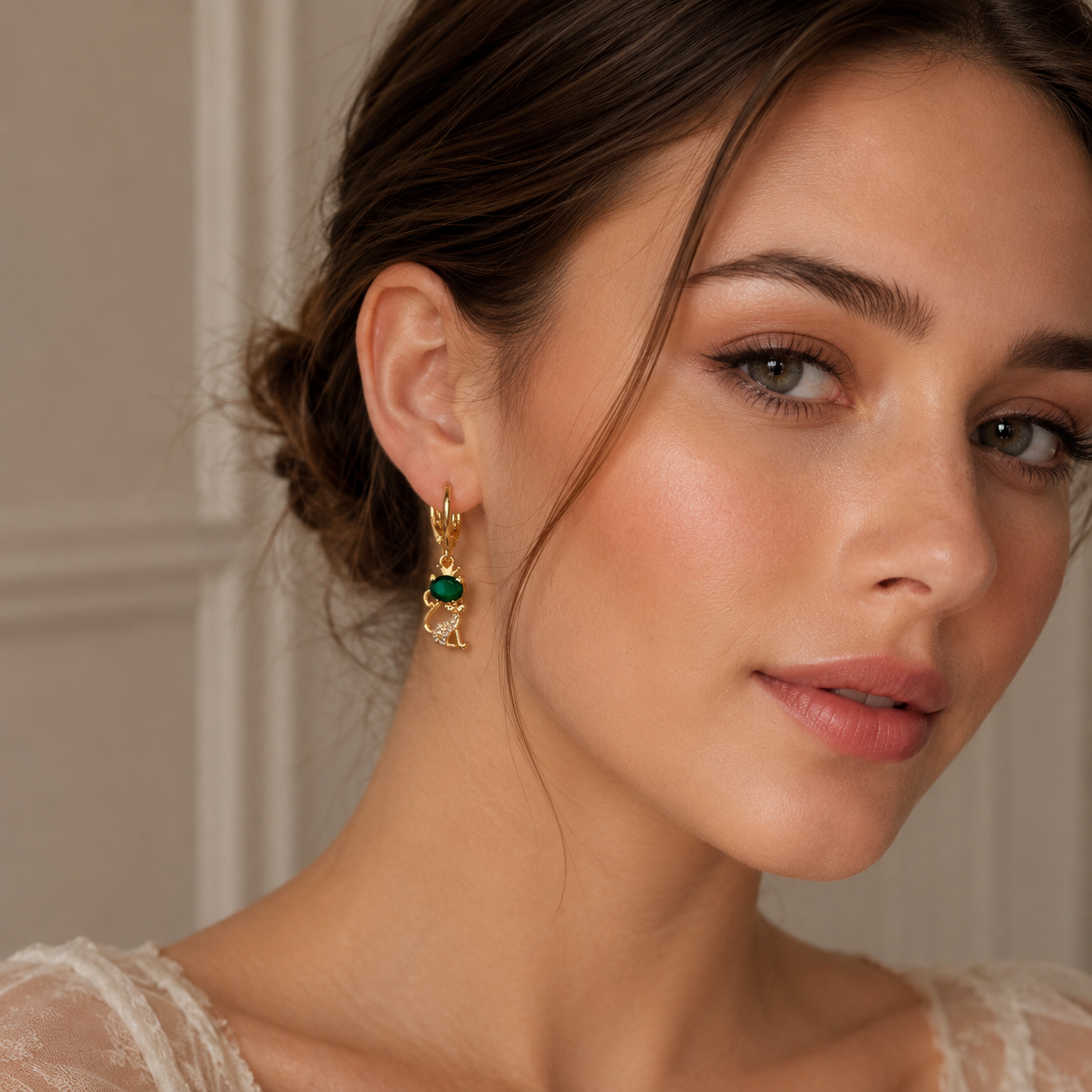 Emerald Cat Drop Earrings