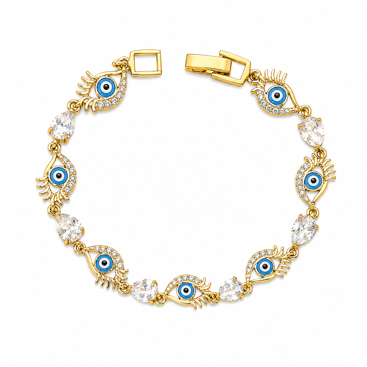 Gold Evil Eye & Heart Crystal Bracelet ✨