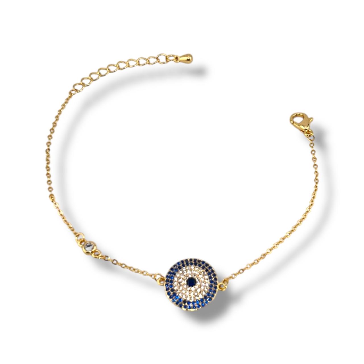 Gold Sparkle Evil Eye Bracelet – Micro Pave Charm