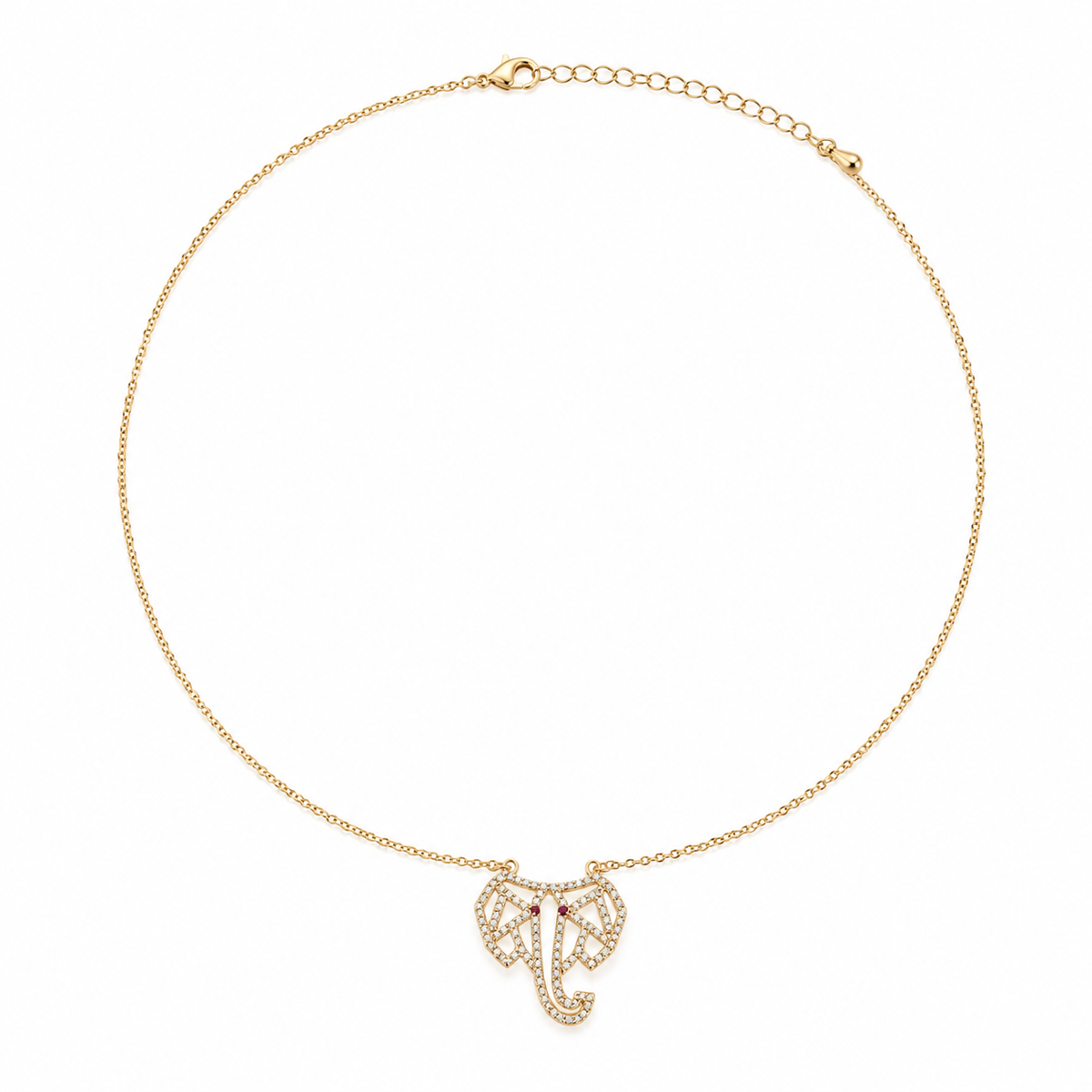 Fellora Geometric Elephant Necklace – Gold Pavé Edition | Poshewix