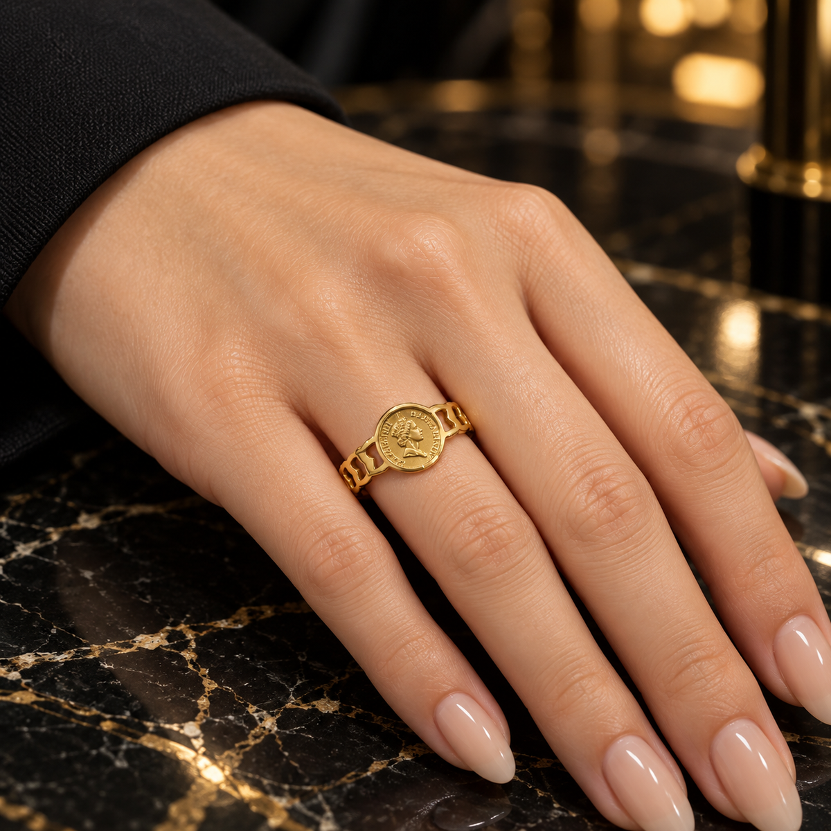 Royal Coin Cutout Ring – 18K Gold-Plated