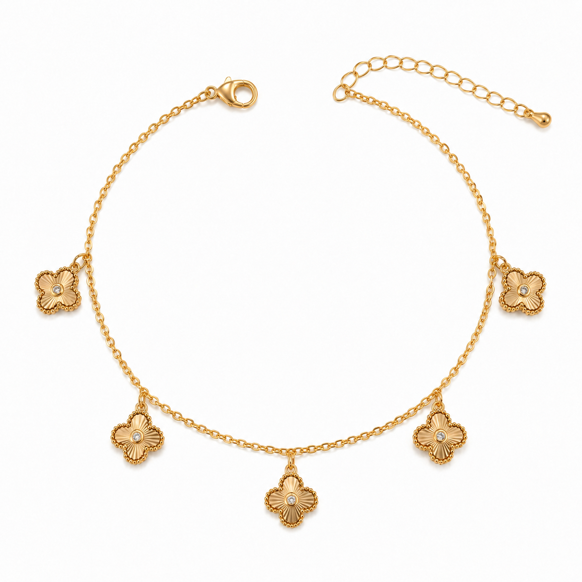 Clover centered stone Charm Anklet