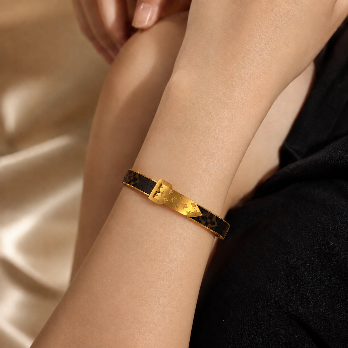 Monogram Leather-Inlay Bangle