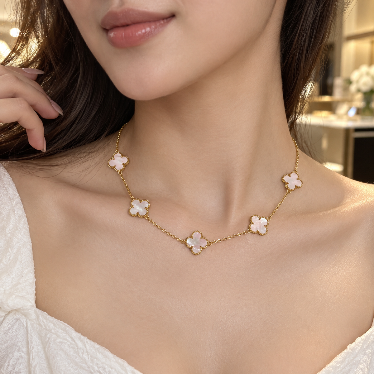 Vip 5 flower Clover Necklace – 18K Gold Plated Elegance(40cm)
