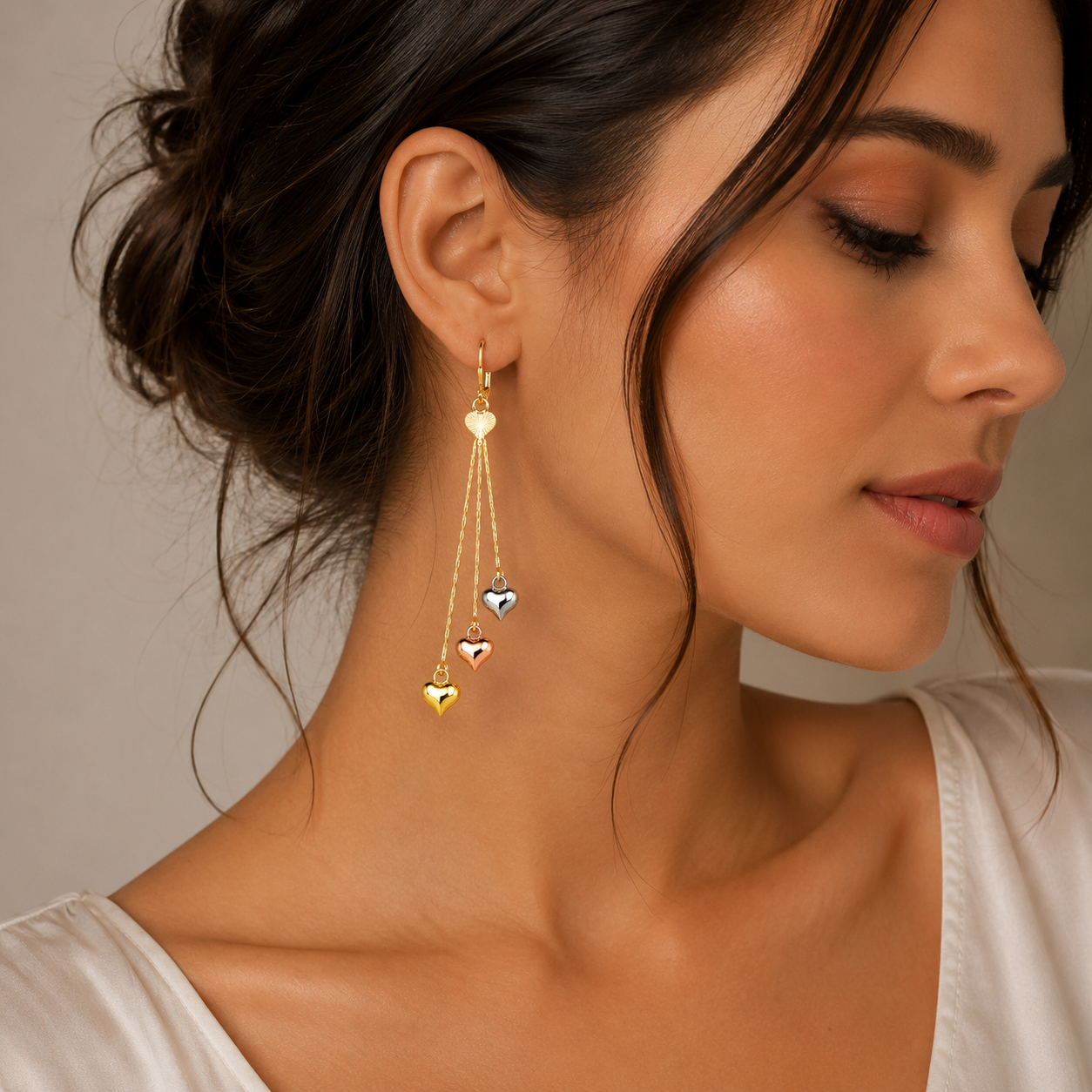 Triple Heart Drop Earrings – Gold, Silver & Rose Gold Plated