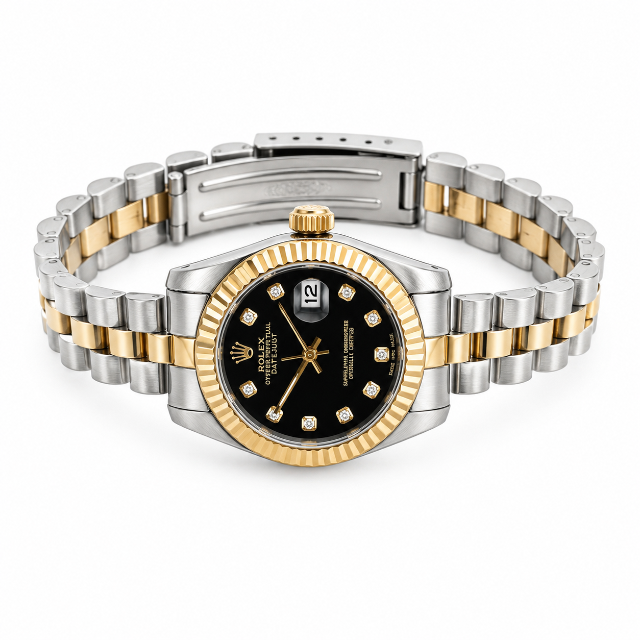 Two-Tone Elegance Women’s Watch – Black Crystal Dial(woman)