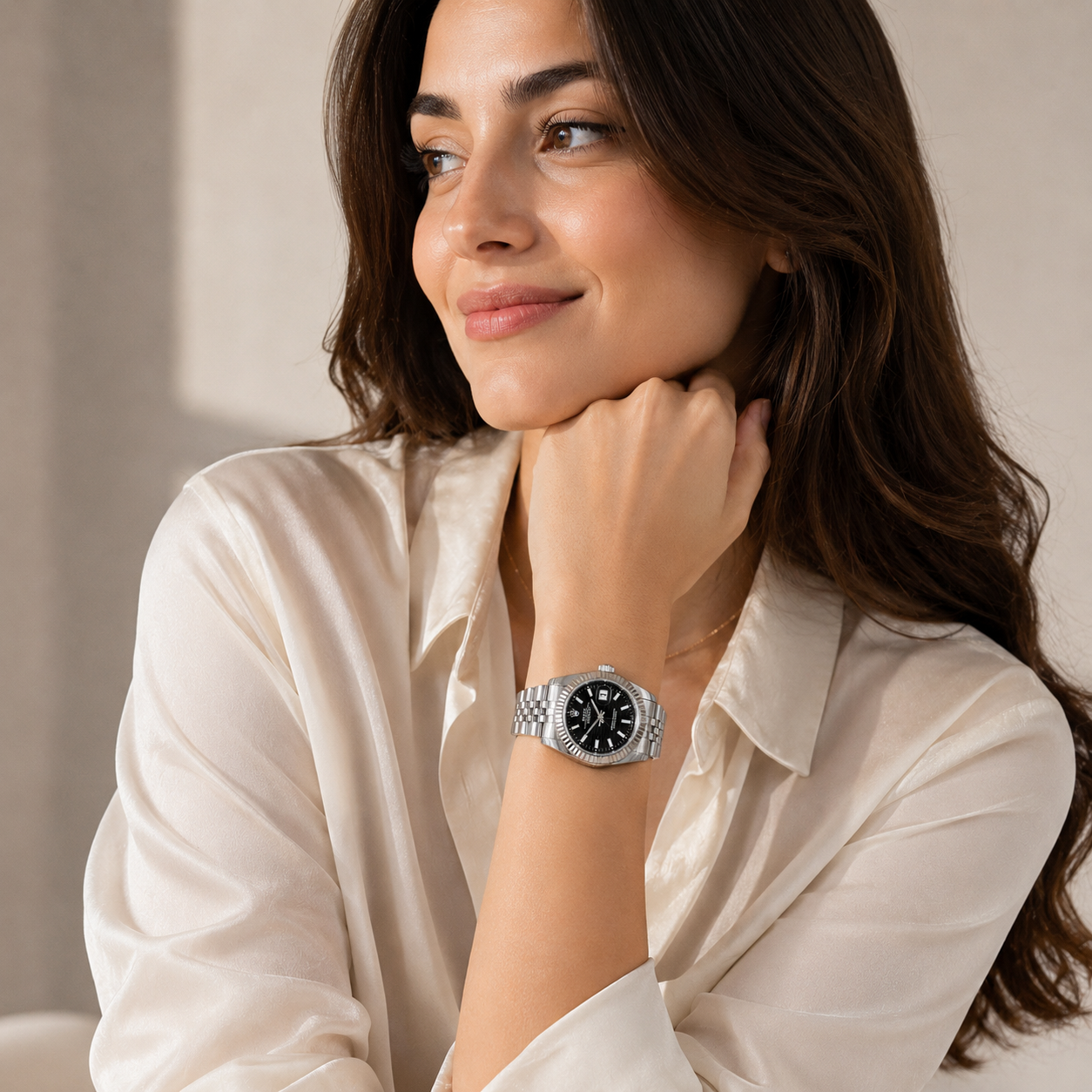 Silver Elegance Women’s Watch – Black Dial