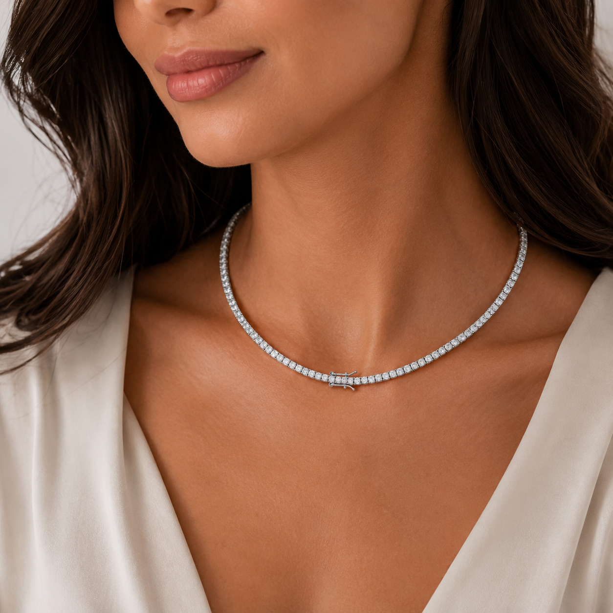 stainless steel Cubic Zirconia Tennis Necklace ( 3mm  )