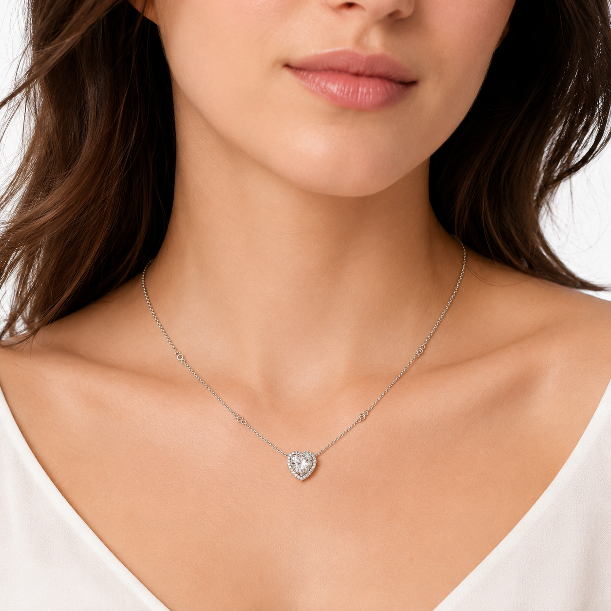 silver 925 pandora Heart Crystal Necklace – Silver Elegance