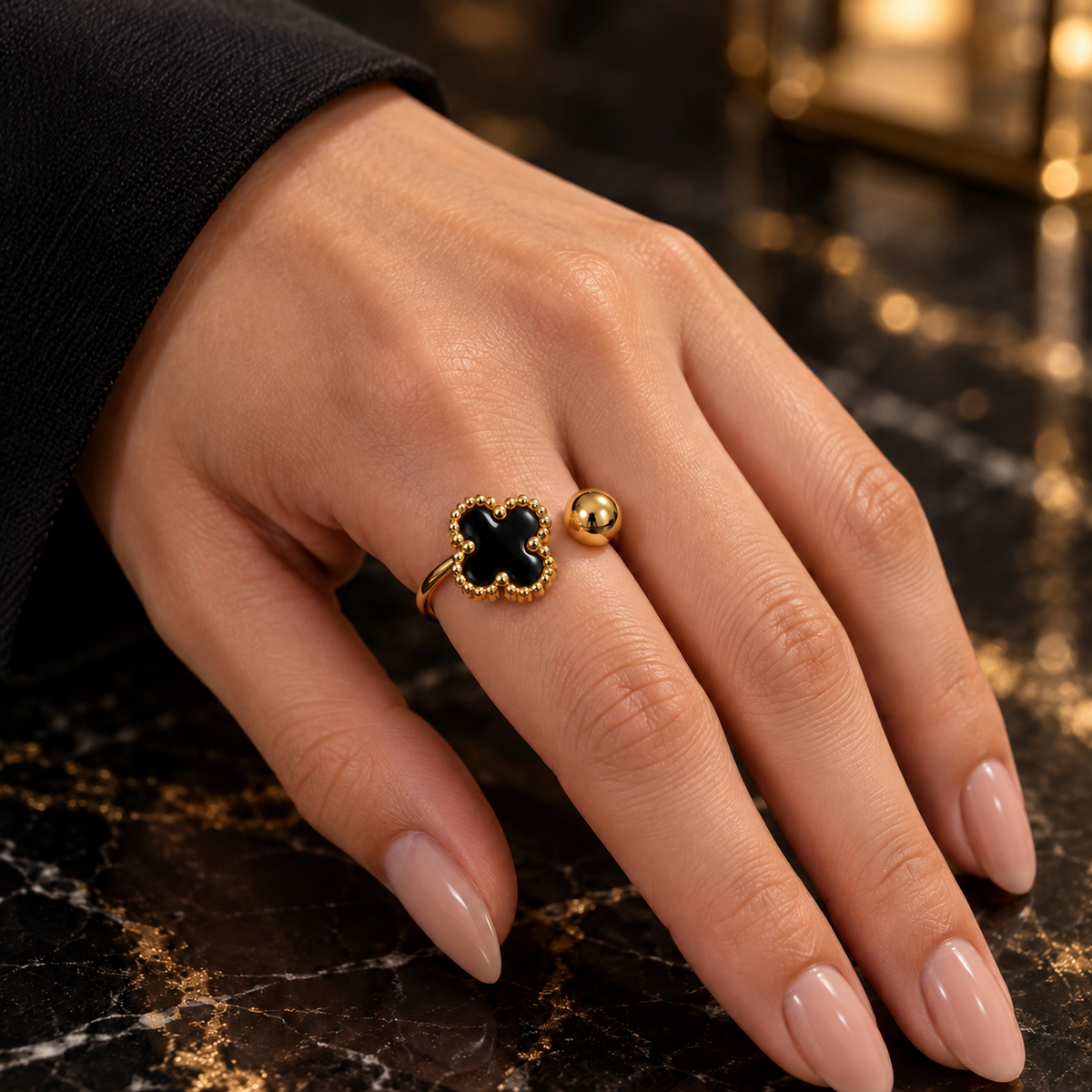 Golden Ball Clover Ring – Radiate Grace & Light