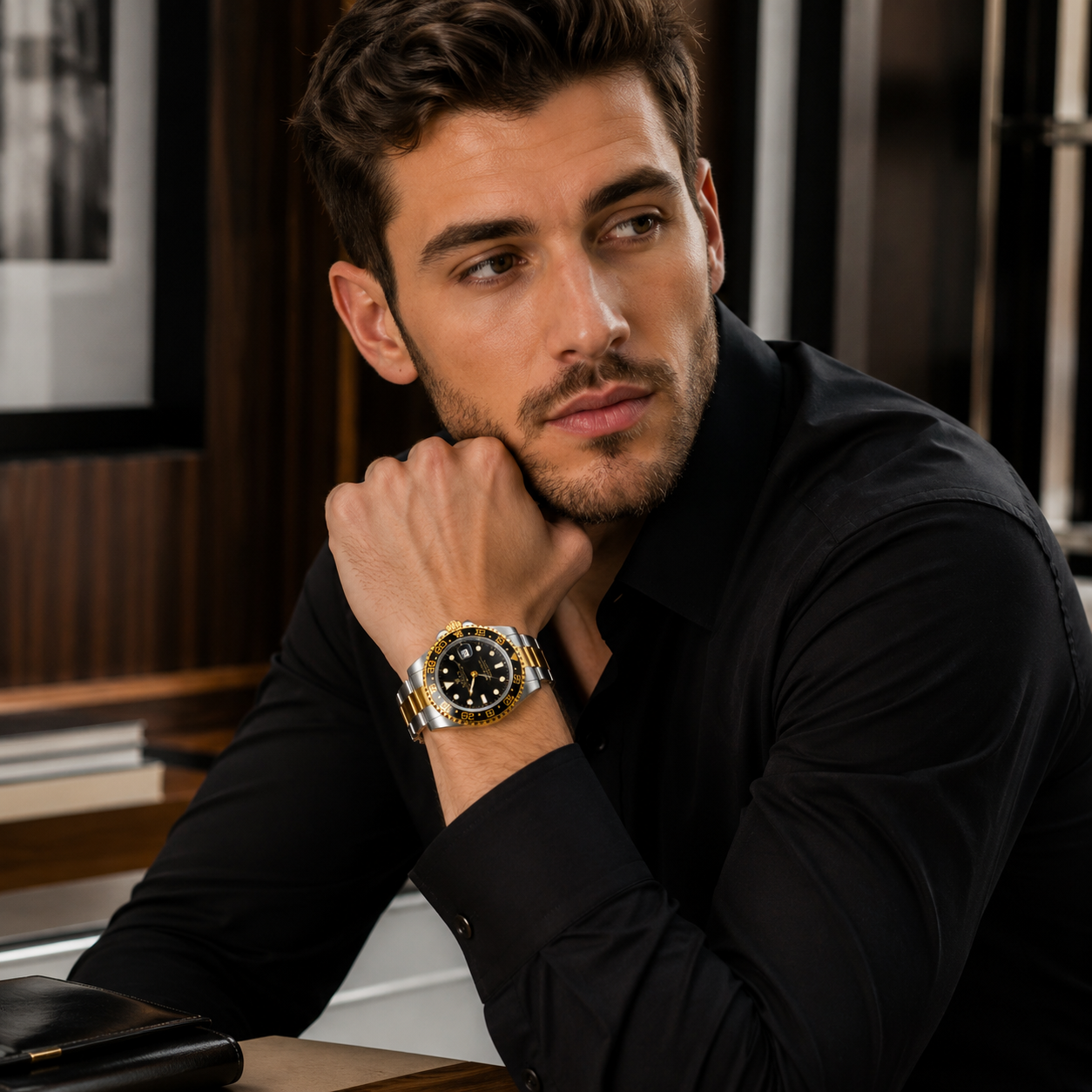 rolex-GMT Luxury Watch – Black Dial & 24H Bezel