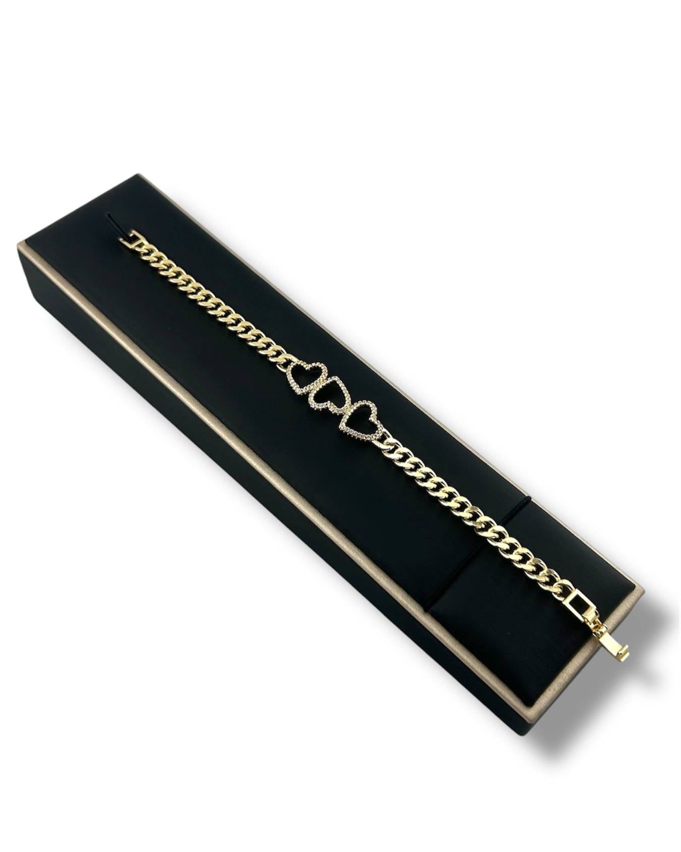 Triple Heart Harmony Bracelet – Gold Sparkle Edition