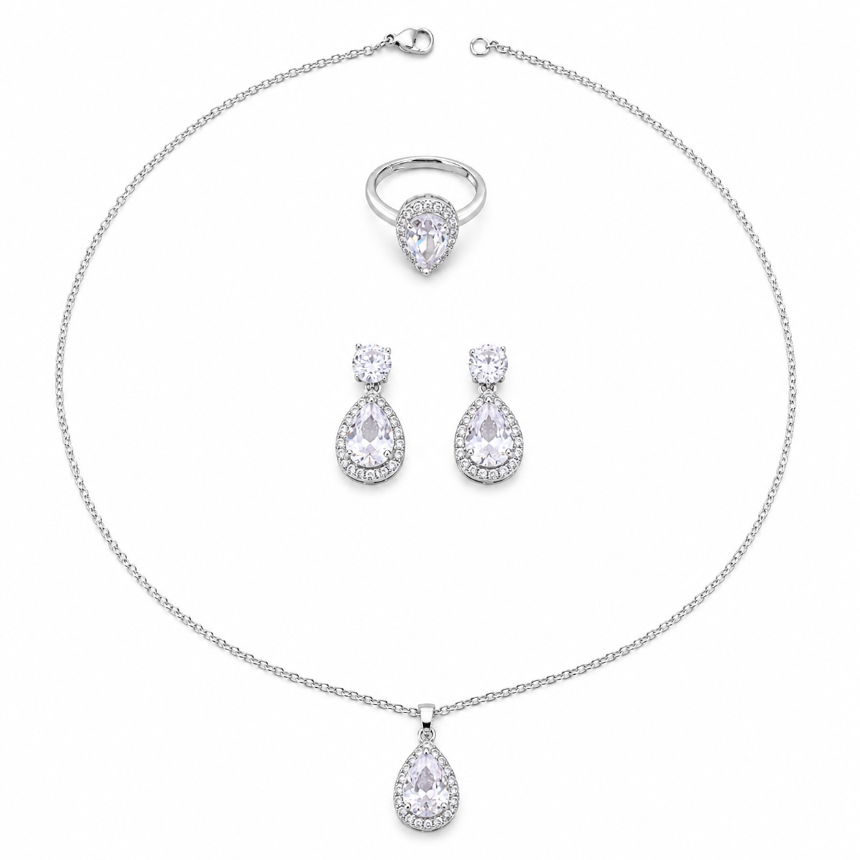 Crystal Raindrop Set – Silver-Toned Elegance 💎🌧️
