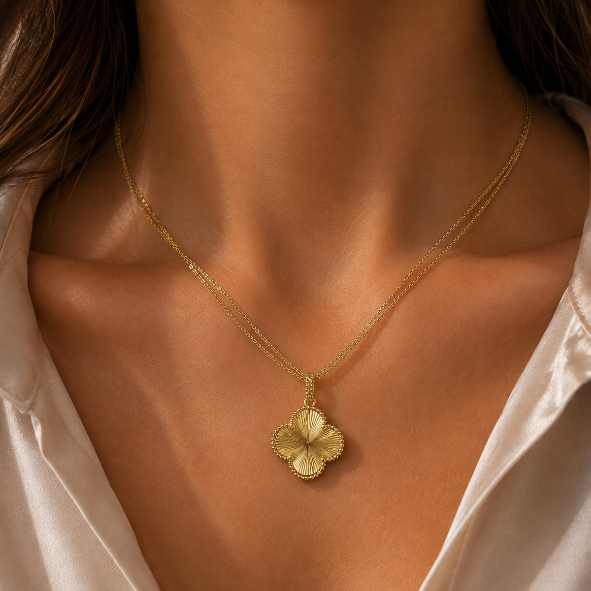Clover Pendant Necklace – 18K Gold-Plated(45cm)
