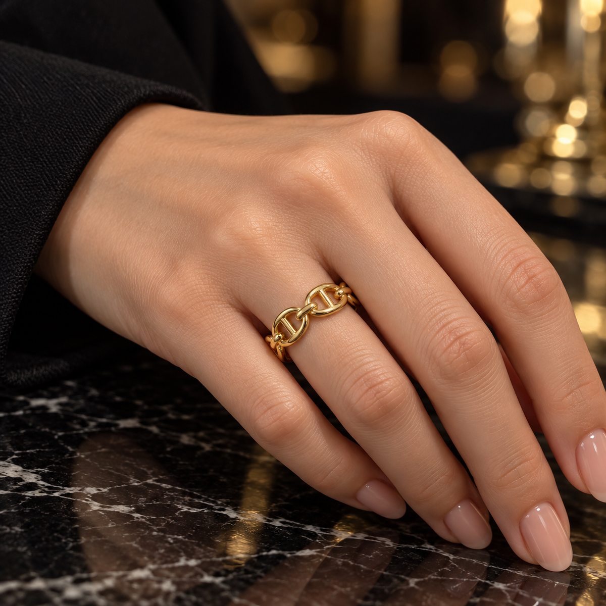 Gold Anchor Chain Link Ring