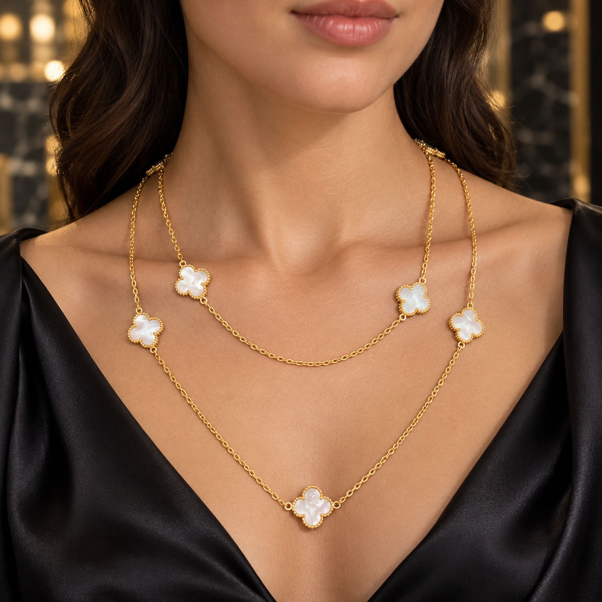 Clover Charm necklace – 18K Gold Plated Elegance(100cm)