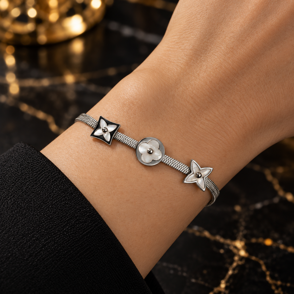 S.steel LV Silver-Tone Pearly Floral Bracelet