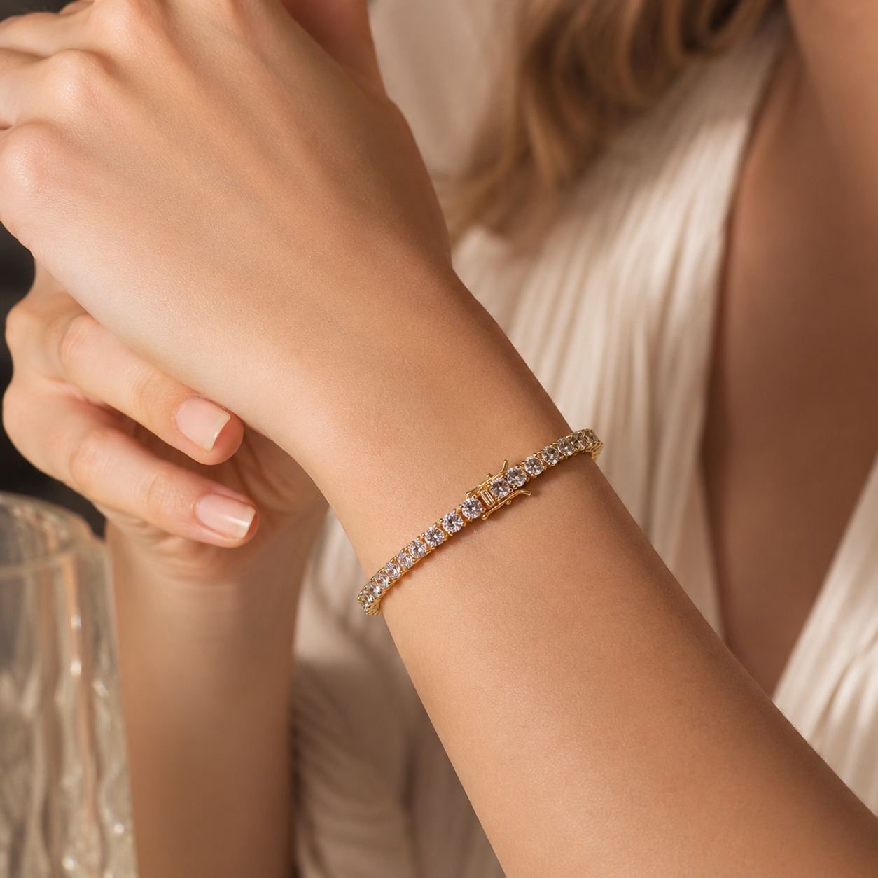 Vip stainless steel golden color tennis bracelet(4mm)