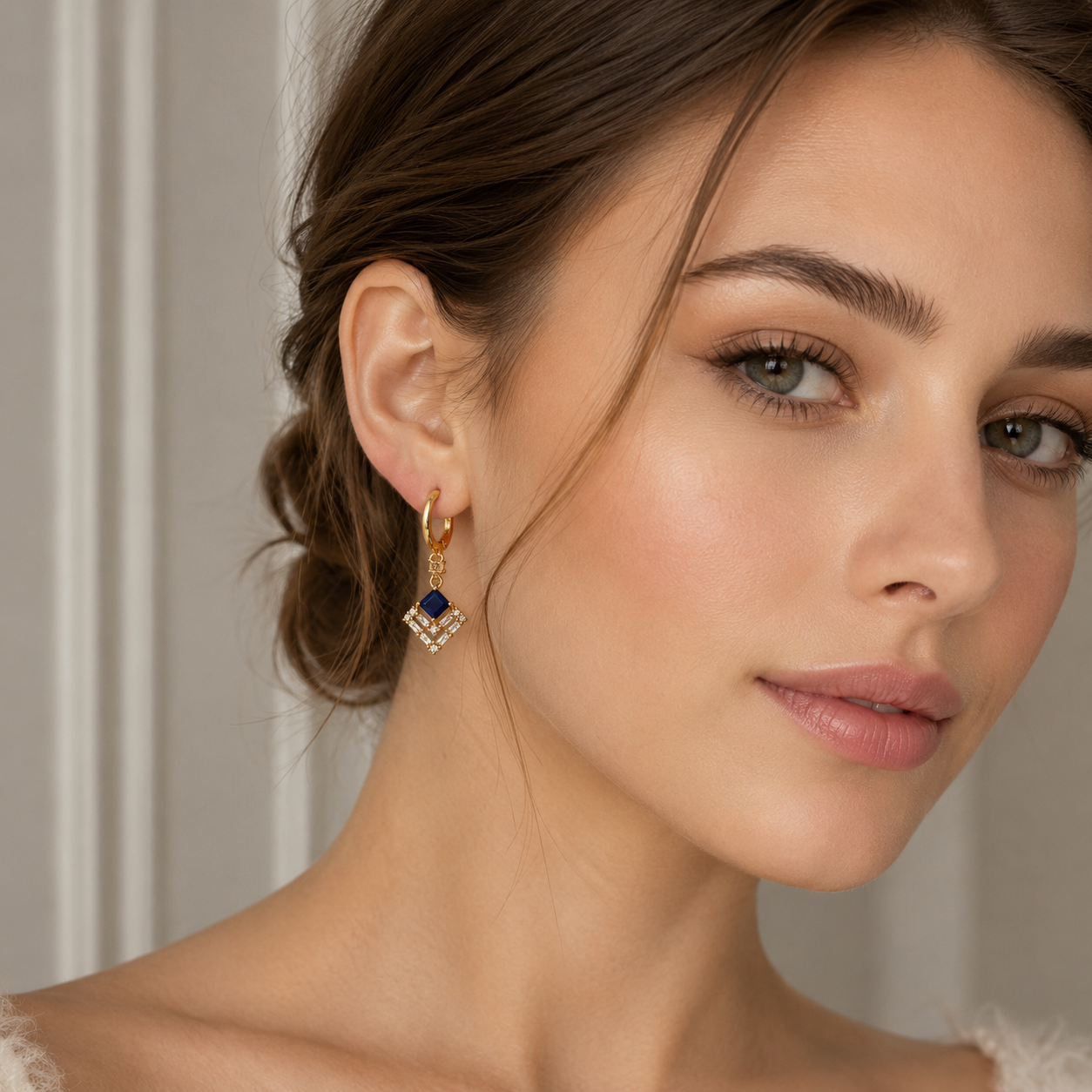 Blue Crystal Geometric Drop Earrings