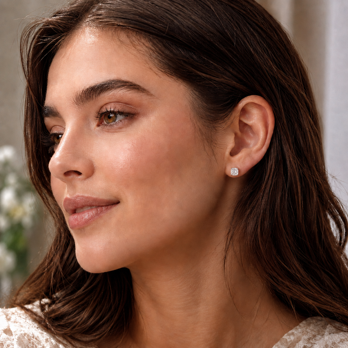 silver round-Cut Stud Earrings – Round Stone Design