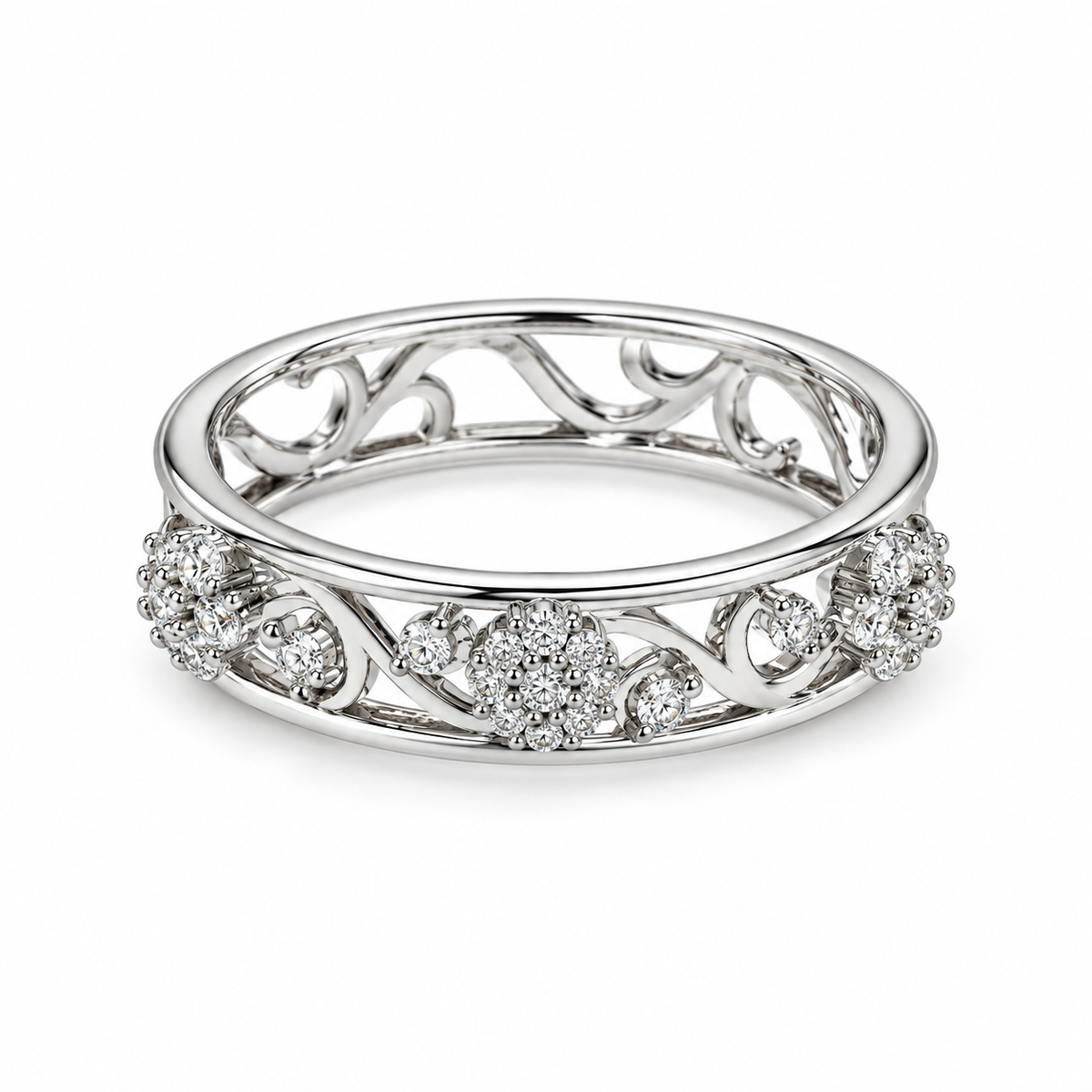 Vintage Floral Band Ring – Silver & Gold Elegance