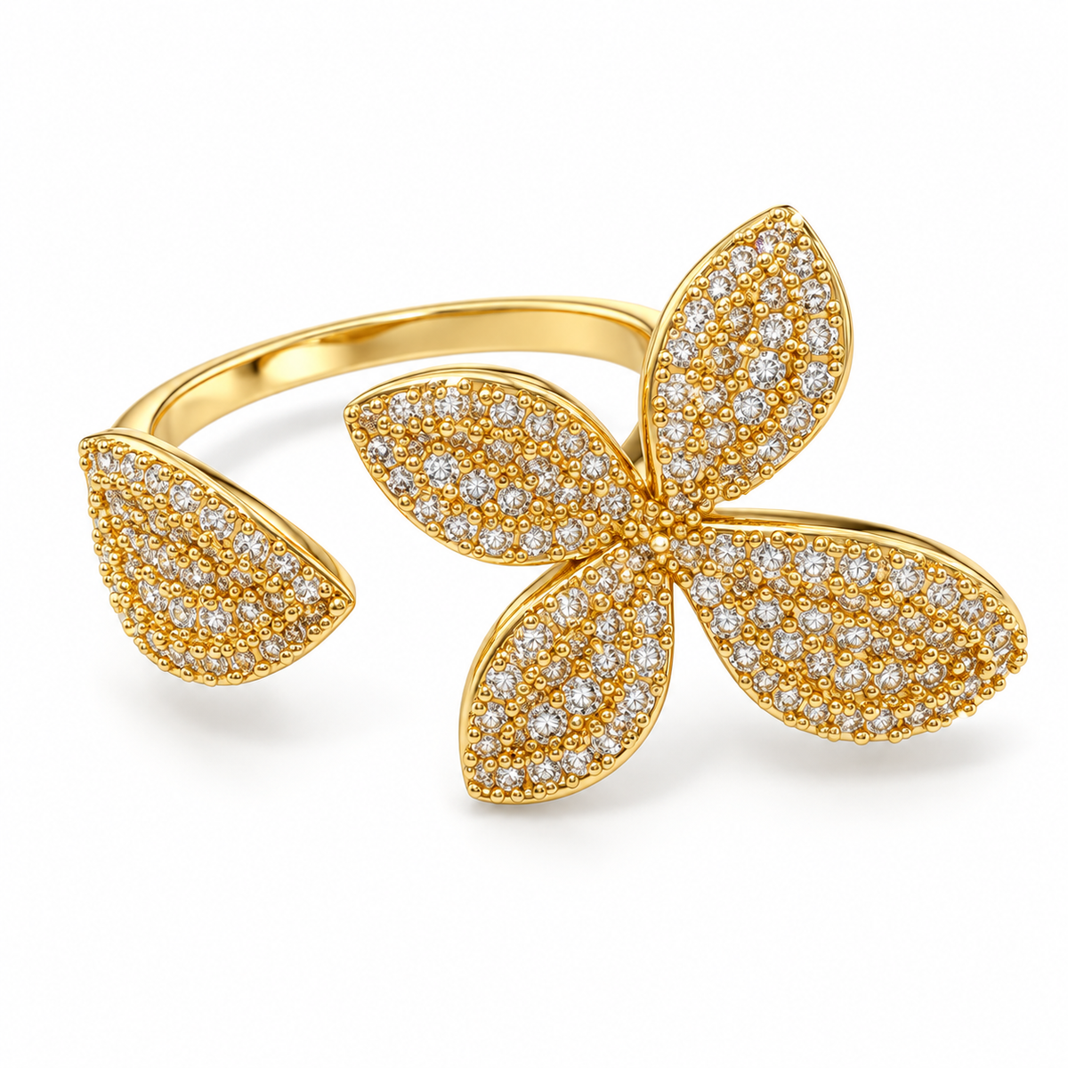 Sparkling Floral Open Ring