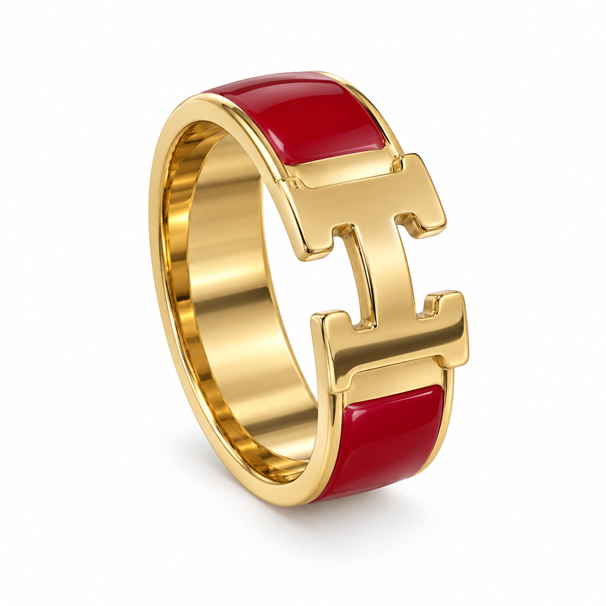 Enamel Interlock Ring – 18K Gold-Plated