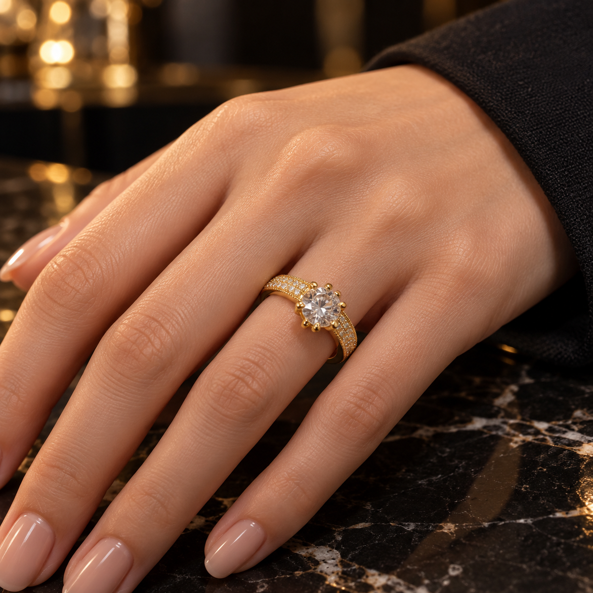Royal Spark Solitaire Ring – Silver & Gold