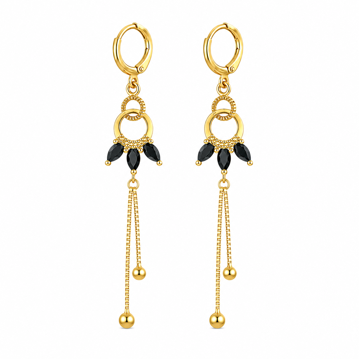 Drop Earrings with Black Stone Detail
