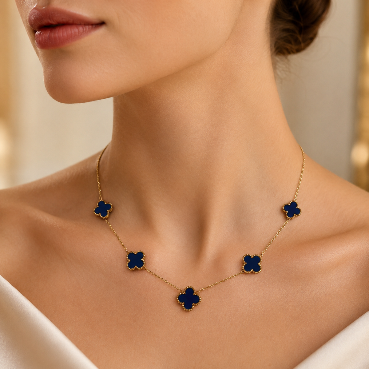 Blue Clover Station Necklace