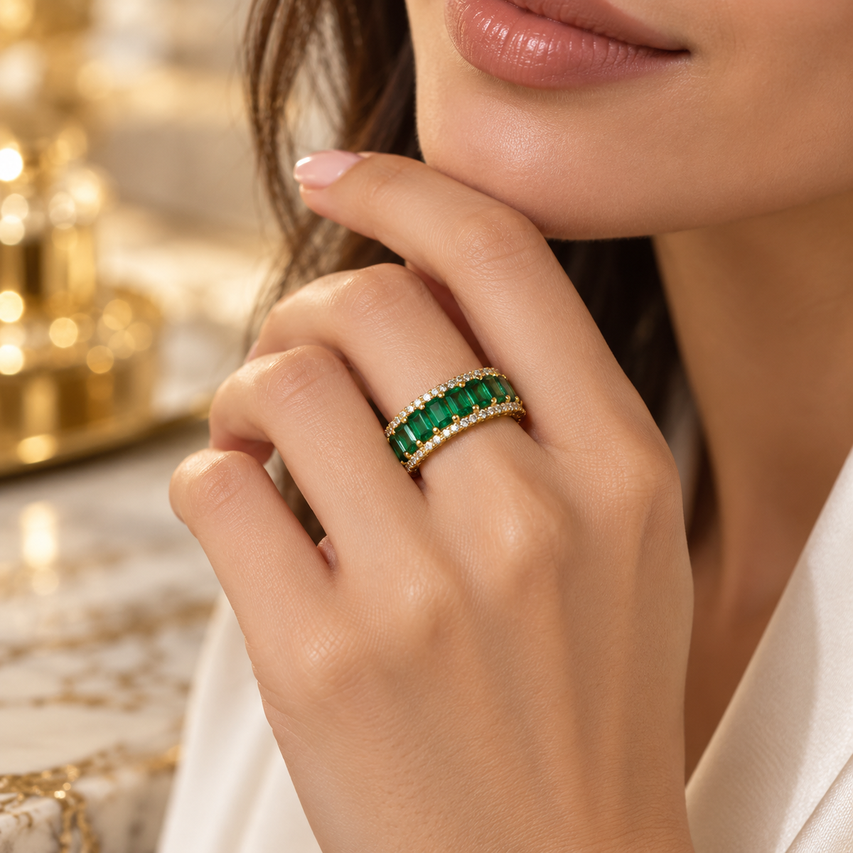 colored Crimson Radiance Ring – Gold-Plated with Ruby-Hued Baguettes