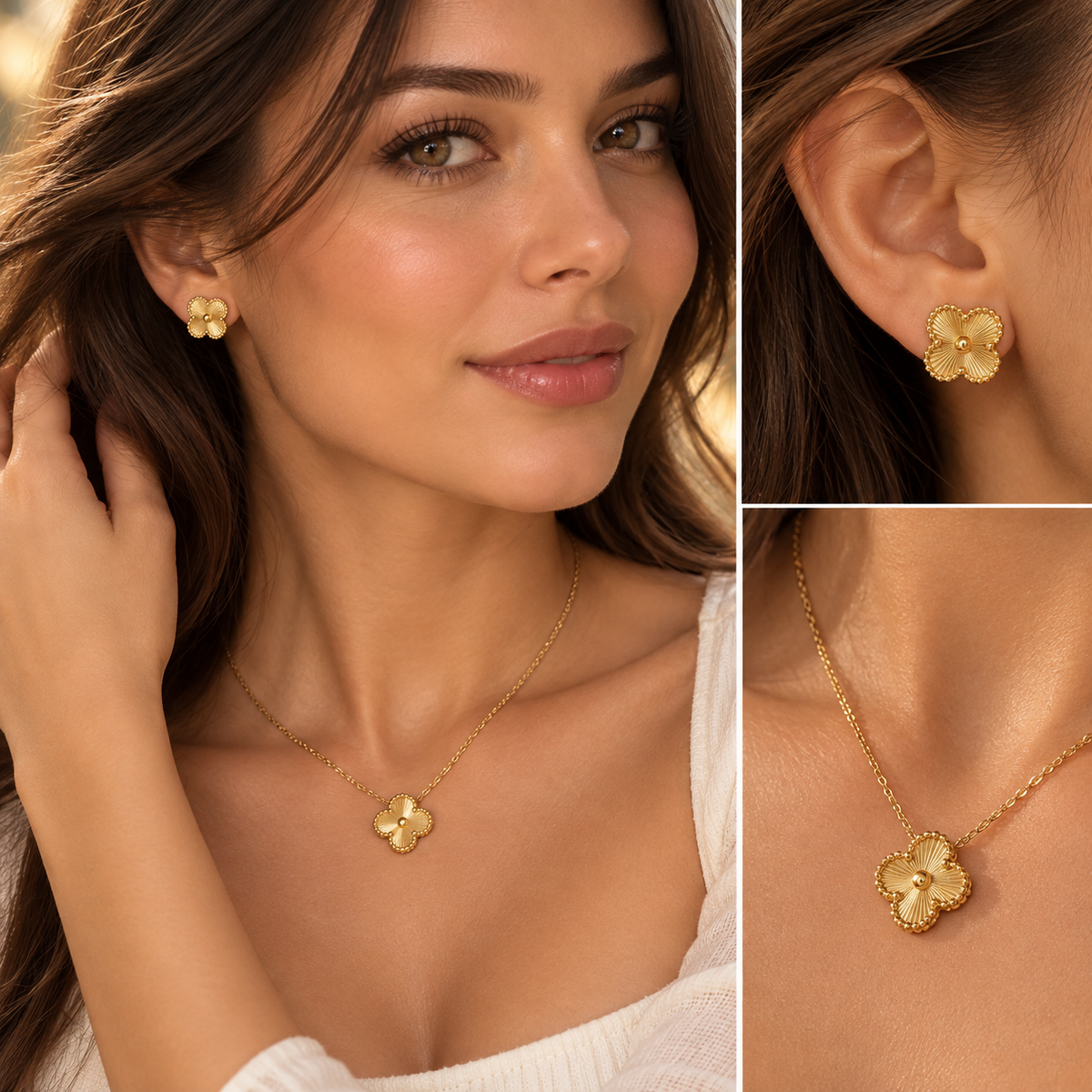 S.steel Golden Bloom Clover Set – Radiant & Refined