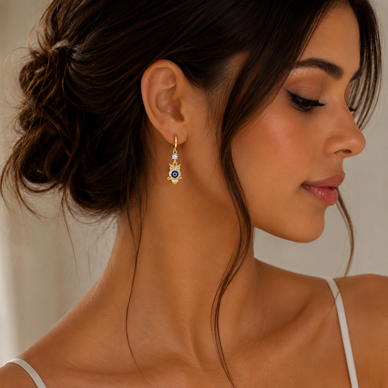 Owl Evil Eye Drop Earrings – 18K Gold-Plated ✨🦉