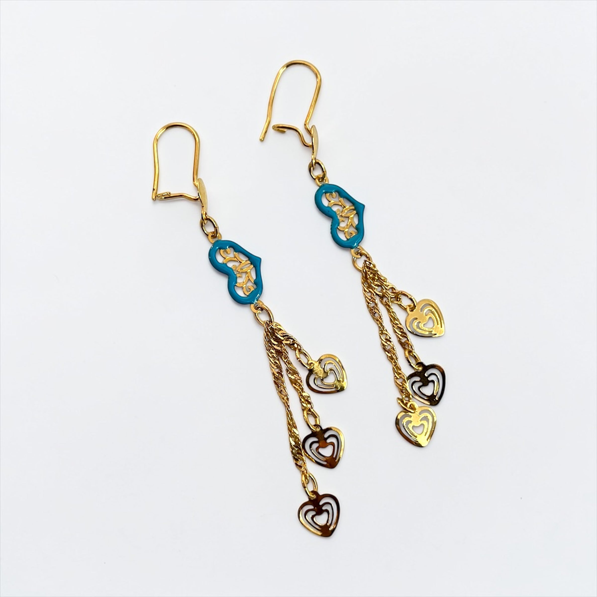 Golden Heart Cascade Earrings – Turquoise Edition
