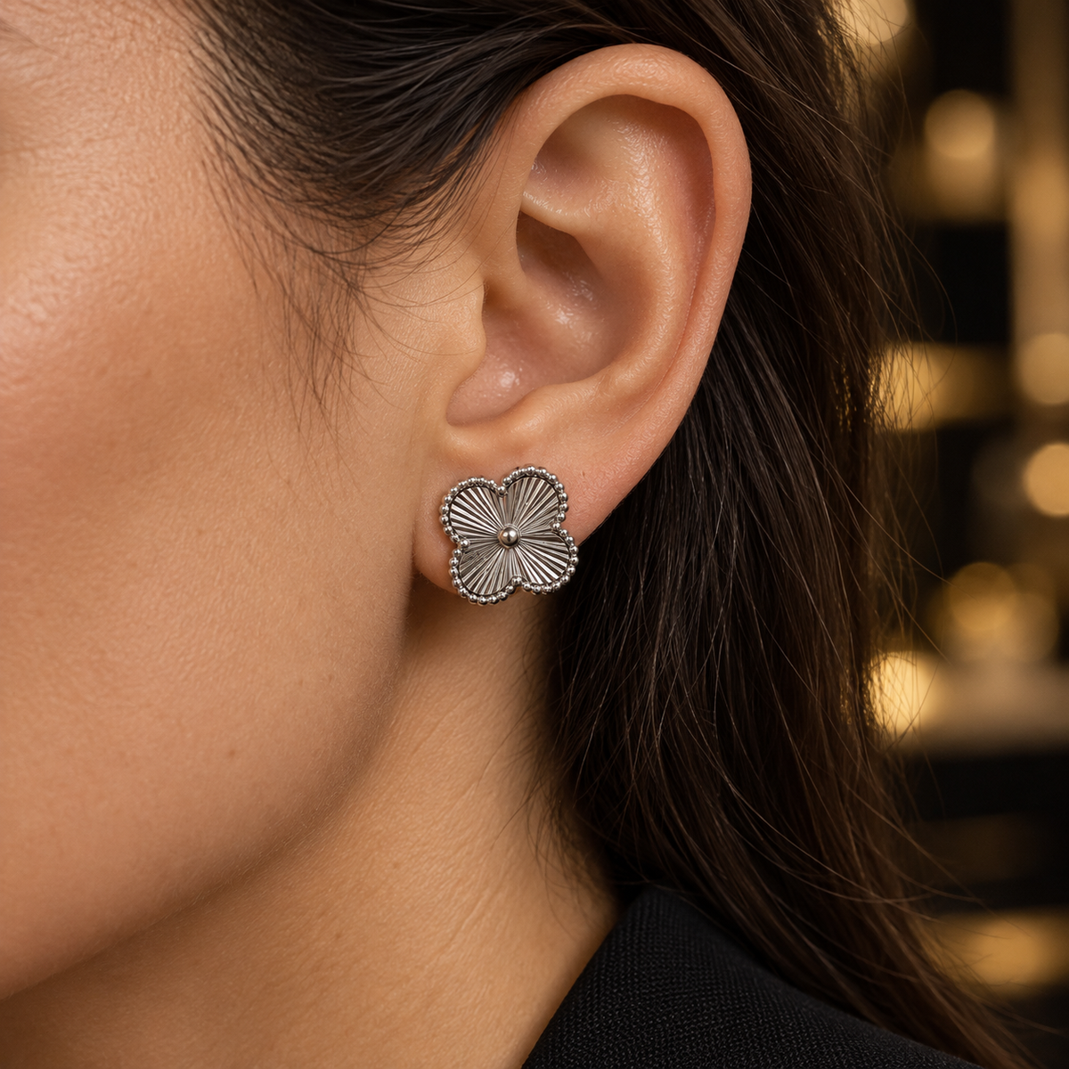 VIP Silver-Tone Sunburst Clover Earrings