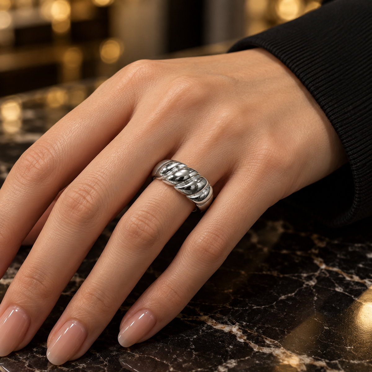 Bold Twist Silver color Ring – Sleek & Sculptural