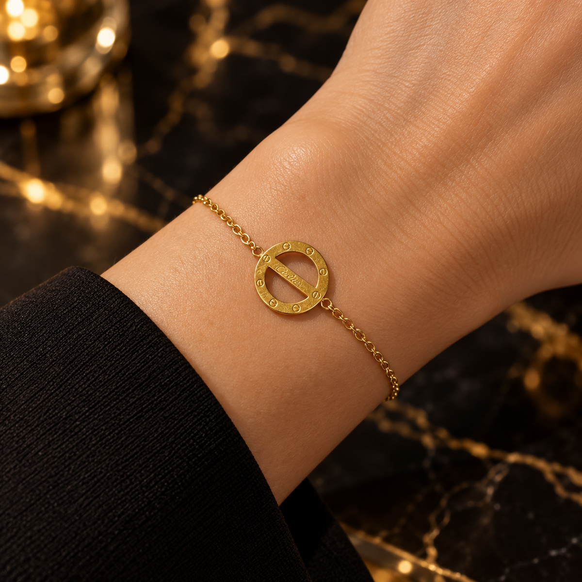 S.steel Gold-Tone Circle Charm Bracelet
